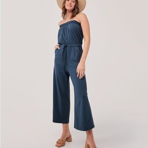 PACT French Navy Revive Smocked Strapless Jumpsuit L